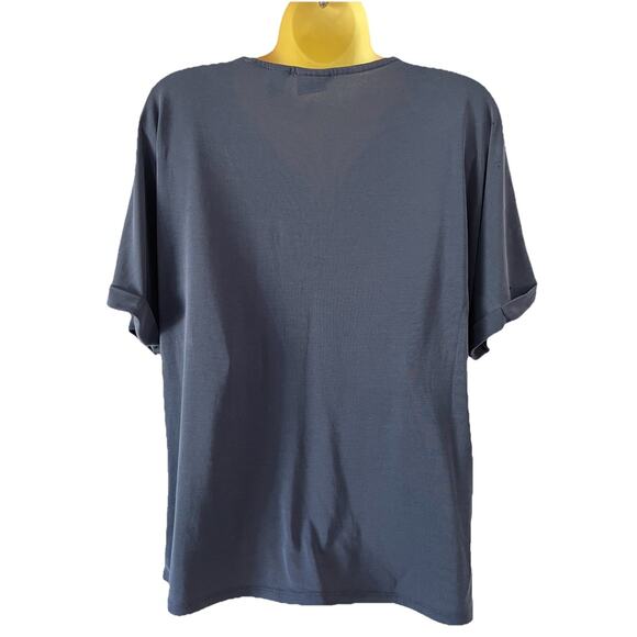 Chico's Top Shirt Women's Size 3 US 16 Blue Gray V neck Asymmetrical Knit - Picture 2 of 8